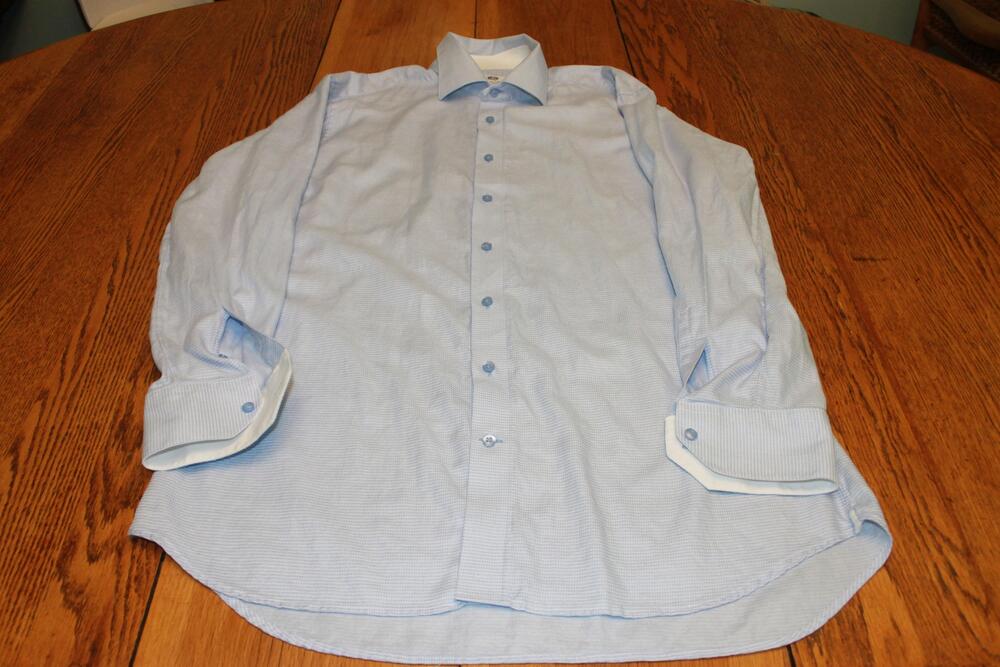 Charles Tyrwhitt Shirt Mens Large Microcheck Dress Button Cuff Tailored Fit